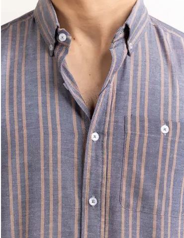 Navy Brown Striped Casual Shirt